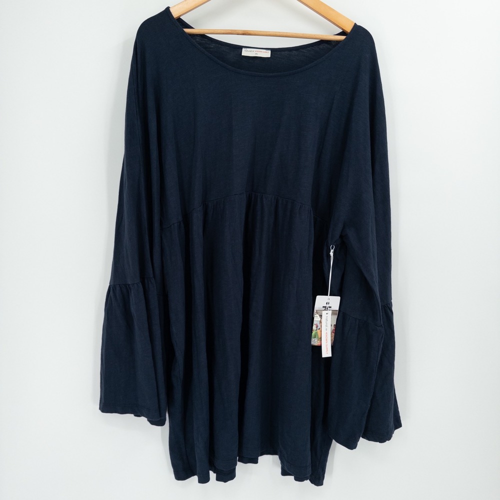 New Known Supply Miller Dress Womens 2XL Dark Blue Organic Cotton Bell Sleeve